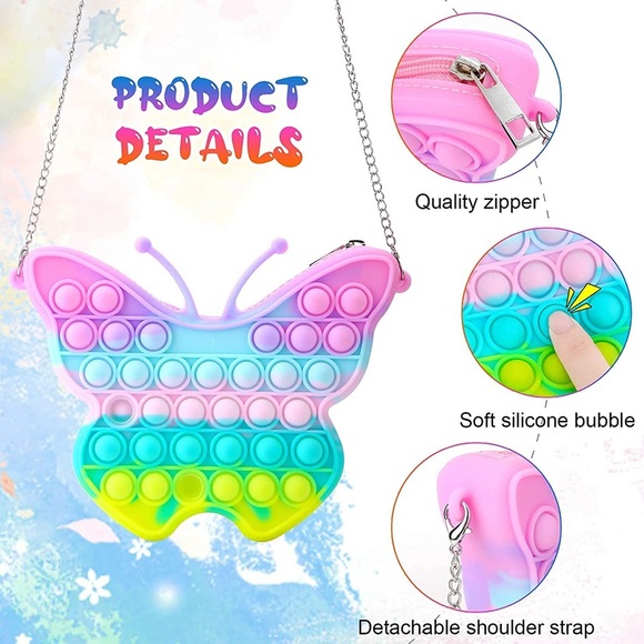 NEW Girls Butterfly Chain Bag Multicolor Anti-Anxiety Bubble Squeeze Purse - Picture 6 of 15